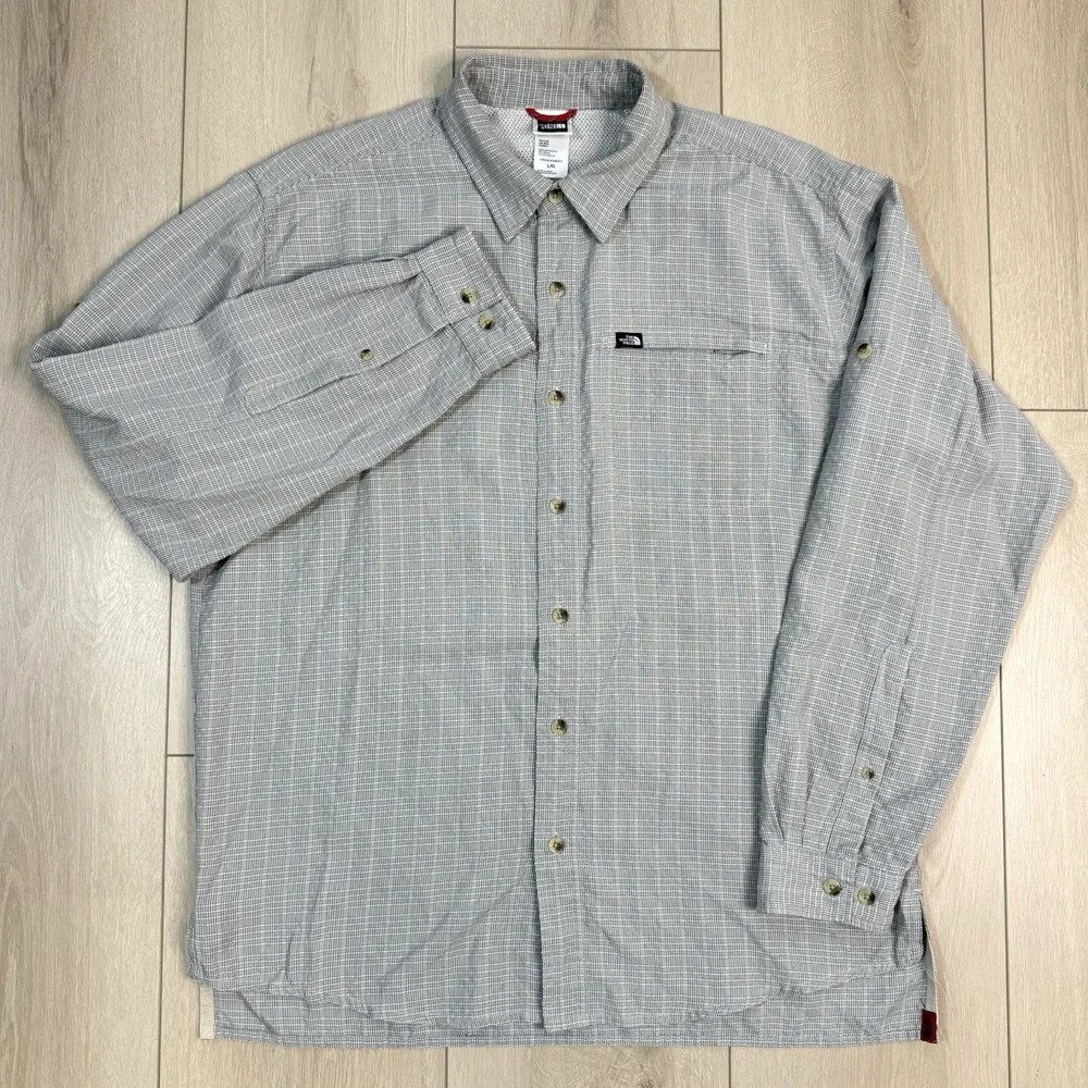 The North Face Shirt Men's L Plaid Mesh Lined‎ Beige Outdoor Button Up Hiking